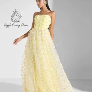 Giggle Customized Saudi Bandeau Floral Embellished Tulle A-Line Evening Gala Dress 2025 Fashion Crepe Mermaid Dance Party Dress