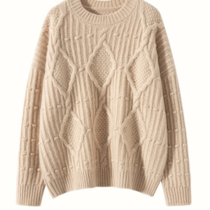 BirdTree, 7G Cashmere Wool Blended Sweaters, Women O-Neck Twisted Thick, Fashion Loose Pullover, Autumn Winter New Top T48454QM