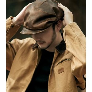 New niche do old PU leather beret men’s autumn and winter octagon newsboy hat temperament irregular design sense