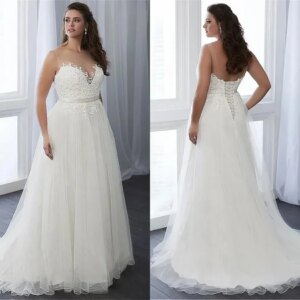 Sexy A Line Wedding Dresses Sheer Jewel Neck 2024 Appliqued Long Plus Size Tulle Bridal Gowns Lace-up Back Vestidos De Novia