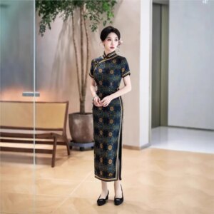 New cheongsam Chinese style elegant temperament long performance dress