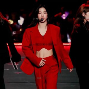 Korean Girl Group One Leaf Nakamura, Same Loveshot Red Suit, Singing Costume, Jazz Dance Performance Stage Suit Trend