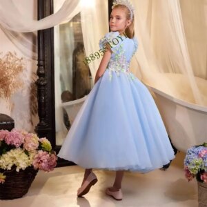 CustomizedLuxury Pink Girl Dress Appliques Princess Dubai Kids Wedding Kids Birthday Gift First Communion Gowns Party Elegant Ev
