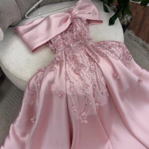 Customized Appliques Sequined Pearls Zipper Back Sweep Train Satin Sleeveless Off the Shoulder Strapless Floor Length Exquisite