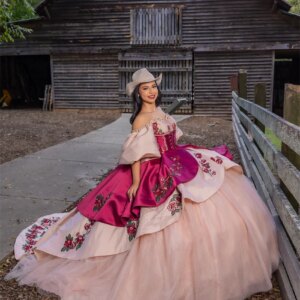 Exquisite Mexico Pink Satin Qinceanera Dress Bead Crystals Appliques Ball Gown Vestidos De 15 Años With Puffy Sleeves Customized