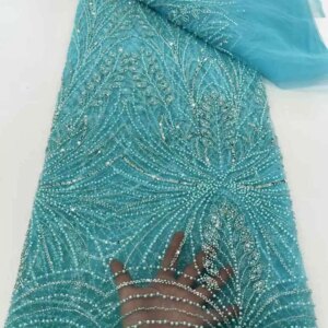 African Sequins Pearls 3D Lace Fabric 2025 High Quality Luxury Embroidery Beaded Tulle Lace For Wedding Dress