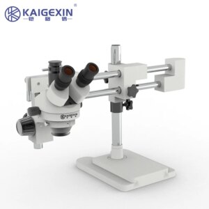 Kaigexin 10HW 7X-45X Long arm microscope Simul-Focal Stereo Zoom Microscope on Dual Arm Boom Stand