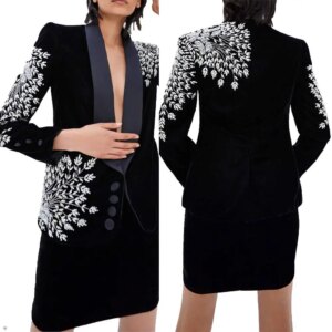 Glittering Beading Women Blazer Dress Sets Slim Fit Crystal Prom Evening Guest Formal Wear Custom Made 2 Pieces Skirts Suits