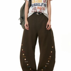 American Retro Fastener Decoration Profile Machete Overalls Niche Street Wide Leg Breasted Casual Banana Pants