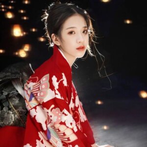 Kimono Women’s Formal Dress Traditional Spring and Autumn Red Japanese Style Photography Photo God Girl Costume Halloween