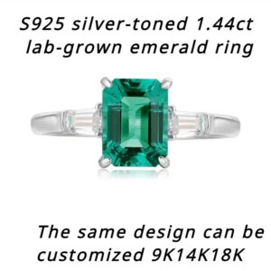 YanYao Jewelry Classic Design S925 Silver 1.44ct Lab-Grown Emerald Ring Women’s customizable white gold