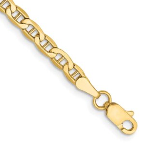 14K 10 inch 3.2mm SemiSolid Anchor with Lobster Clasp Anklet