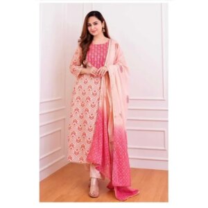 Pink Color Printed Kurta Palazzo with Dupatta Set Women Salwar Kameez Suit Dress