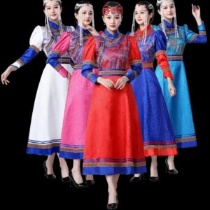 Mongolian Costume Women’s Long Daily Travel Photography Clothes Large Swing Skirt Robe Performance