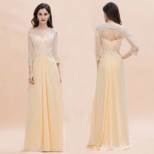 Sequins Chiffon Evening Dresses 3/4 Sleeves V Neck A Line Engagement Formal Wedding Party Prom Gowns Vestido De Noche Customized
