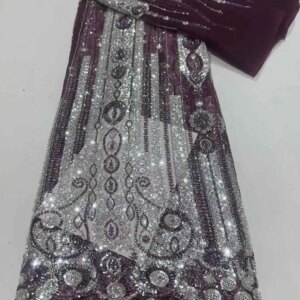 2025 New African French Nigerian High End Lace Fabric With Beads Sequins Mesh for Embroidery Wedding Party Bride Sewing Dress