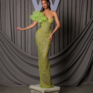 Customized Gorgeous Dubai Pearls Mermaid Evening Dresses Beads Crystals 3D Appliques Arabic Party Formal Dress Robe De Soiree