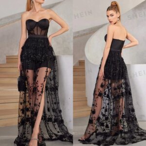 Customized Jiayigong Sparkle Prom Net Pattern Beach A-line Strapless Bespoke Occasion Gown Midi Dresses