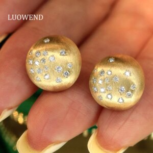 LUOWEND 100% 18K White or Yellow Gold Earrings Women 0.36carat Real Natural Diamond Stud Earrings Elegant Style Party Jewelry