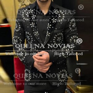 Luxury Rhinestone Beaded Suits Men Formal Party Dresses Customized 2-Piece Groom Wedding Tuxedo Slim Fit Man Banquet Clothing