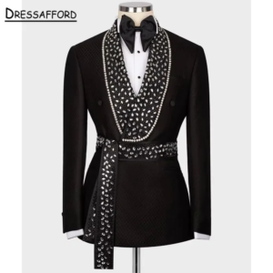 Black Men’s Suits Fashion 2 Pieces Sets Diamonds Crystal Groom Prom Blazers Decoration Tuxedos Men