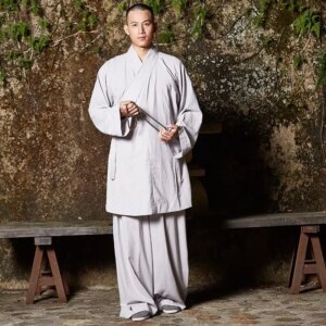 High Quality Linen Cotton Monk Costume Gown Spring and Autumn New Meditation Clothing Light Gray Rohan’s Cloth-
