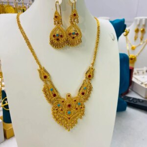 New Dubai 24K Gold Plated Jewelry Set Tassel Necklace Women’s Earrings Bridal Wedding Accessories  YY10147