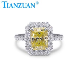 925 Silver Engagement Rings Yellow Moissanite Rings for Women Wedding Band Gifts Fine Jewelry