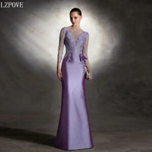 Customized Mermaid Mother of the Bride Dress Long Sleeves Mother Dresses Beading Top Illusion Boat Neck Wedding Party Gowns