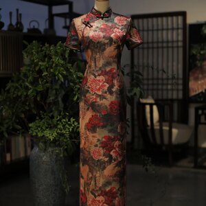 Peony Floral Cheongsam Women’s Long Year New Retro Traditional Chinese Style Dress plus Size High-End Elegant