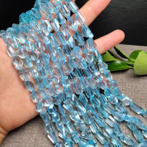 TOPAZ BLUE faceted baroque 6*9mm nature  for making jewelry necklace 25cm FPPJ wholesale loose beads