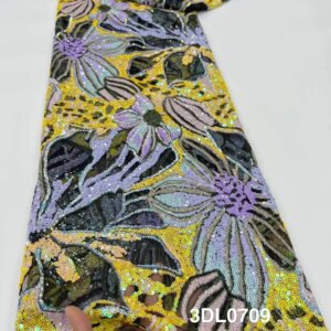 Latest Luxury Sequins Lace Fabric With Heavy 3D Embroidery Flower Fabric Fashion French Tulle Mesh Lace Fabric For Dress