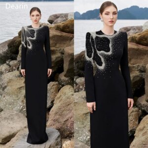 Customized Evening Dress Prom Gown Formal Women Dearin Scoop Neckline Column Floor Length Skirts Beading Bespoke Occasion Dresse