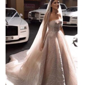 Luxury New Wedding Dress Beading Sequined Strapless Sweep Train Floor-Length Sparkly Bridal Gowns Vestidos De Novia Customized