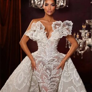 Gorgeous White Lace Wedding Dress With Detachable Overskirt Sweetheart Neck Sleeveless Bridal Gown Robe De Mariée Customized