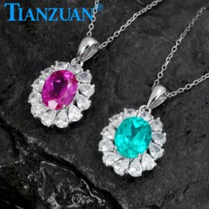 Fashion Paraiba Color YAG Pendant Necklace Yttrium Aluminum Garnet Moissanite Jewelry for Women Necklace Gifts 45CM Link