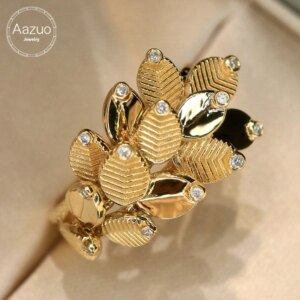 Aazuo Luxury Jewelry 18K Solid Gold Yellow Gold Real Natural Diamond Original Ring Gift for Woman Engagement Party