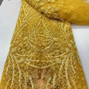 African Luxury Heavy Beaded Embroidered Lace Fabric 2025 High Quality French Sequin Nigerian Tulle Fabric Wedding Party Dress
