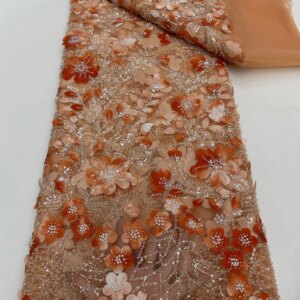 Luxurious African Sequins Lace Fabric High Quality 2024 Heavy Beads Embroidery French Tulle Lace for Wedding Dress