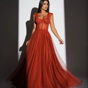Elegant Orange Red Prom Dresses Long Illusion Bodice Sequined Tulle A-line Evening Party Dresses Wedding Boutique Gowns 2024