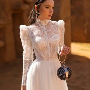 Elegant Long Sleeve Bridal Dress 2024 Charming A-line Wedding Dress Classic Lace Floor-length Dress Vestidos De Novia
