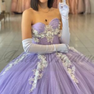 Customized Lilac 3D Flower Lace Up Ball Gown Sweep Train Prom Birthday Party Dress For Women Vestido 15 Quinceanera Princess 16