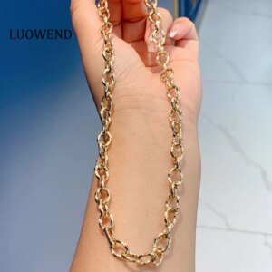 LUOWEND 100% 18K Yellow Gold Necklace Fashion Cool Simple Style Party Necklace for Women Anniversary Gift High Jewelry