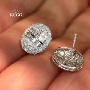 KUGG 100% 18K White Gold Earrings Luxury Real Natural Diamond Stud Earrings Classic Oval Shape High Wedding Jewelry for Women