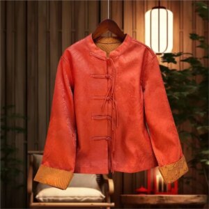 New Chinese style coat double-sided wear jacquard satin national fringe top