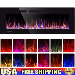 50 Inch Electric Fireplace Recessed Wall Mounted Heater 1500W Multicolor Flame Timer Remote Control Whisper Quiet Design