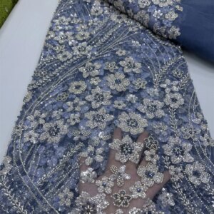 2024 Luxury Heavy Beaded Lace Fabric High Quality African Embroidery Sequins Beaded Tulle Lace Fabric for Evening Party Dresses