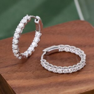 Provence Solid 14K/18K White Gold Lab Grown Diamond Hoop Earrings for Women 2ctw 2.5mm DEF Color Diamond Earrings Wedding Party