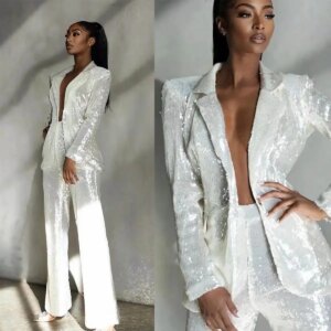 2 Pcs Women Suits Set For Custom Made Fashion Sequined Blazer Pant Wedding Tuexdos Formal Evening Party Prom Dress Outfit Jacket