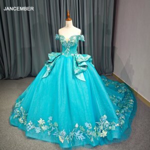 Sequin Quinceanera Dresses with Flower Appliques Off-the-shoulder for 15 Ans Princess Customized Ball Gown Custom-Tailor DY9945